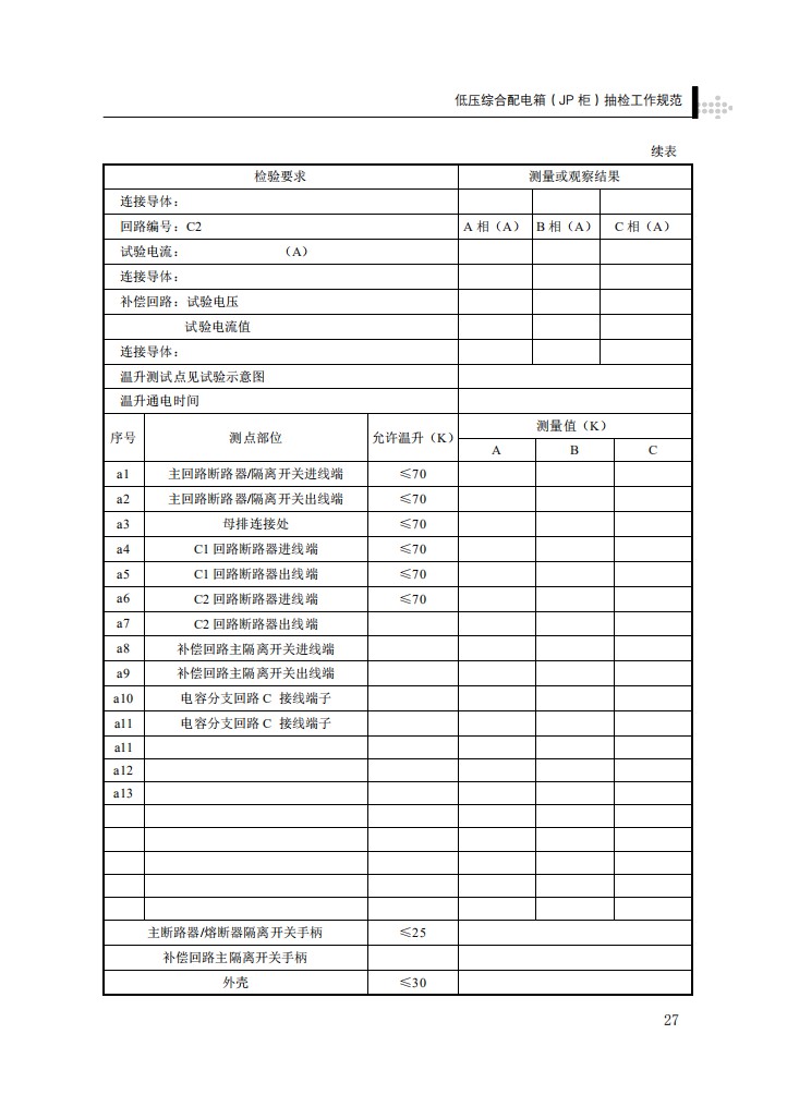 低压综合配电箱（JP柜）抽检工作规范