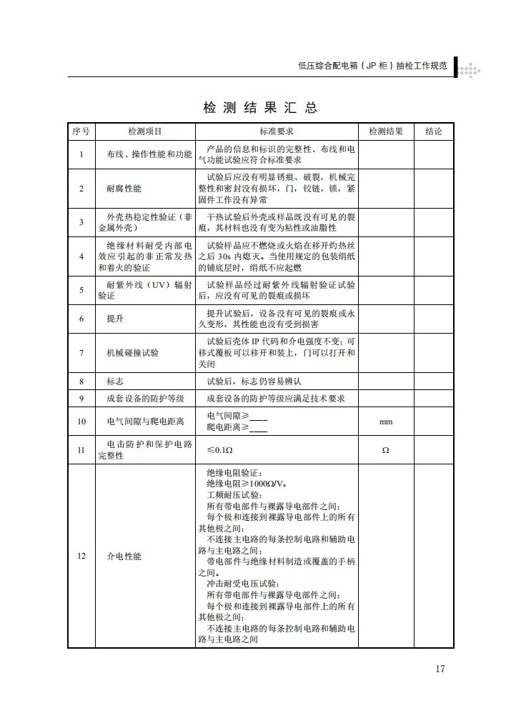 低压综合配电箱（JP柜）抽检工作规范