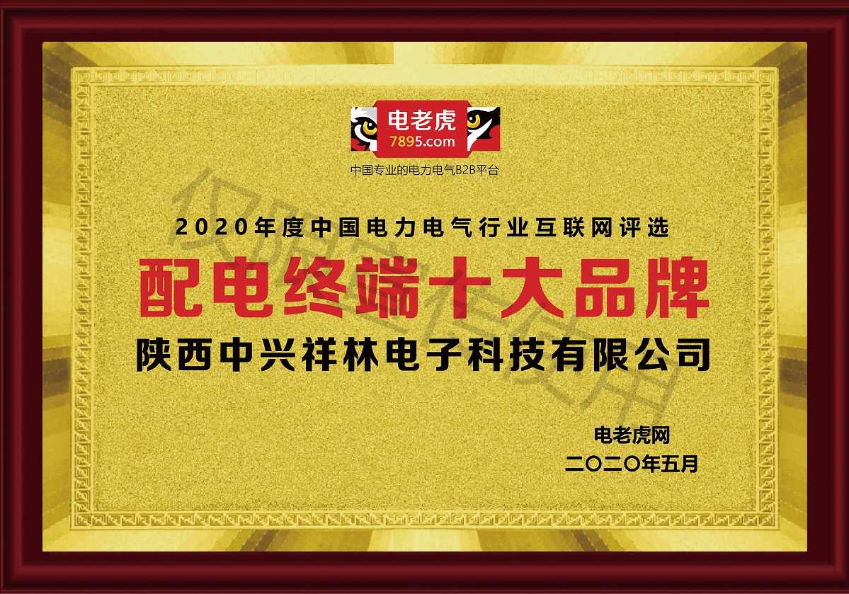 配电终端十大品牌证书